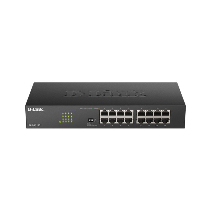 Коммутатор, D-Link, DGS-1016D/J1A, Неуправляемый, 16 портов 10/100/1000M RJ45, Корпус металл, 1U