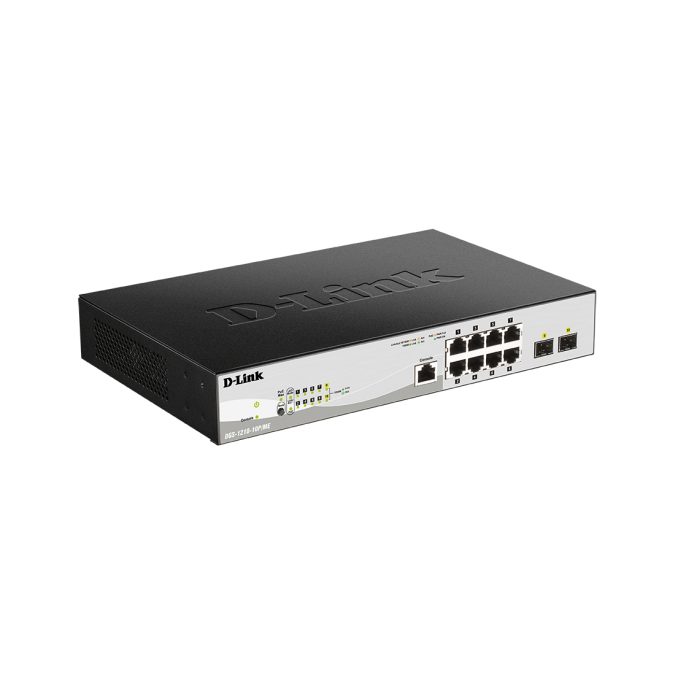 Коммутатор, D-Link, DGS-1210-10/ME/B2A, Управляемый, 8 портов 10/100/1000М RJ-45 + 2 порта SFP, Корпус металл, 1U
