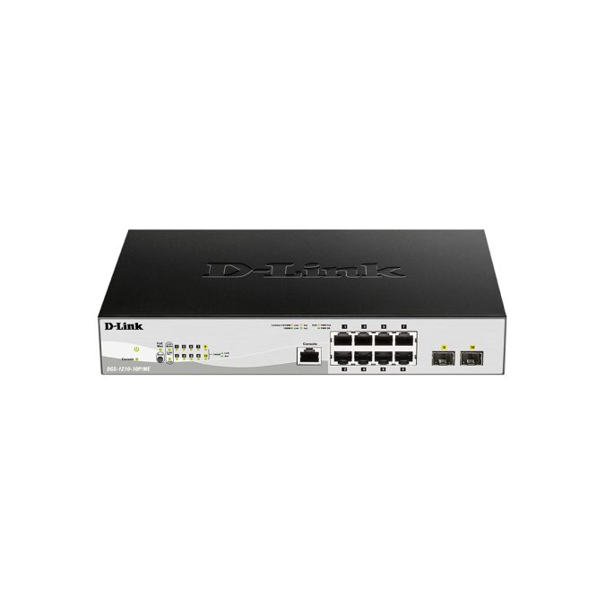 Коммутатор, D-Link, DGS-1210-10/ME/B2A, Управляемый, 8 портов 10/100/1000М RJ-45 + 2 порта SFP, Корпус металл, 1U