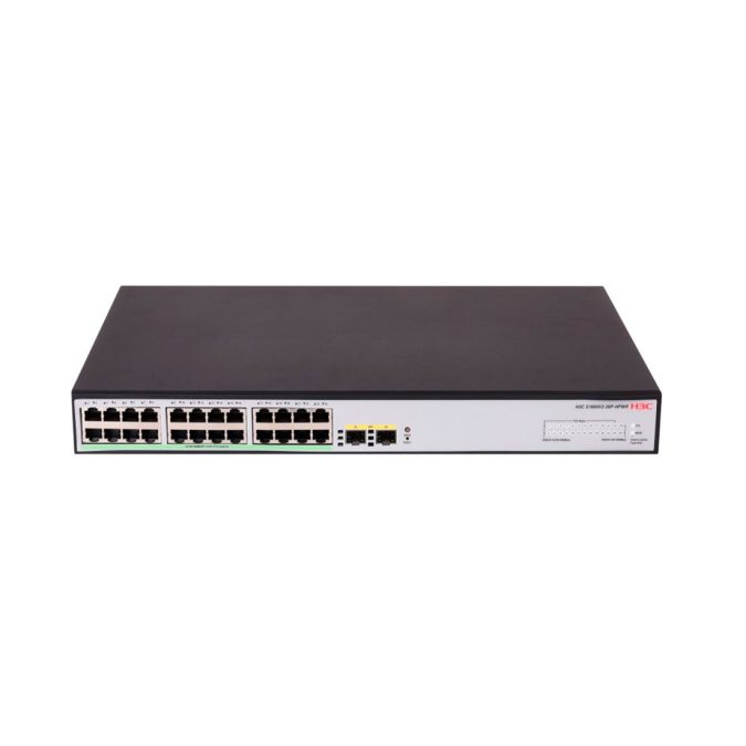 Коммутатор, H3C, LS-1600V2-26P-HPWR-GL, управляемый L2, 24*10/100/1000BASE-T RJ45 PoE+, 2*1G SFP, 15.4W (802.3af) на 24 порта, 30W (802.3at) на 12 портов, Total PoE 370W