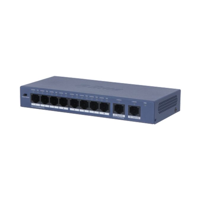 Коммутатор, Dahua, DH-S3010-8ET2ET-60, Не управляемый, 8 портов 10/100M (PoE 802.3af/at/60W), 2 порта 10/100M