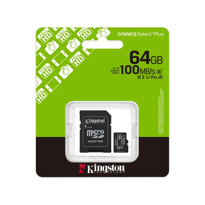 Карта памяти, Kingston, SDCS3/64GB, MicroSDXC 64GB, Canvas Select Plus, A1, U1, V10, c адаптером SD