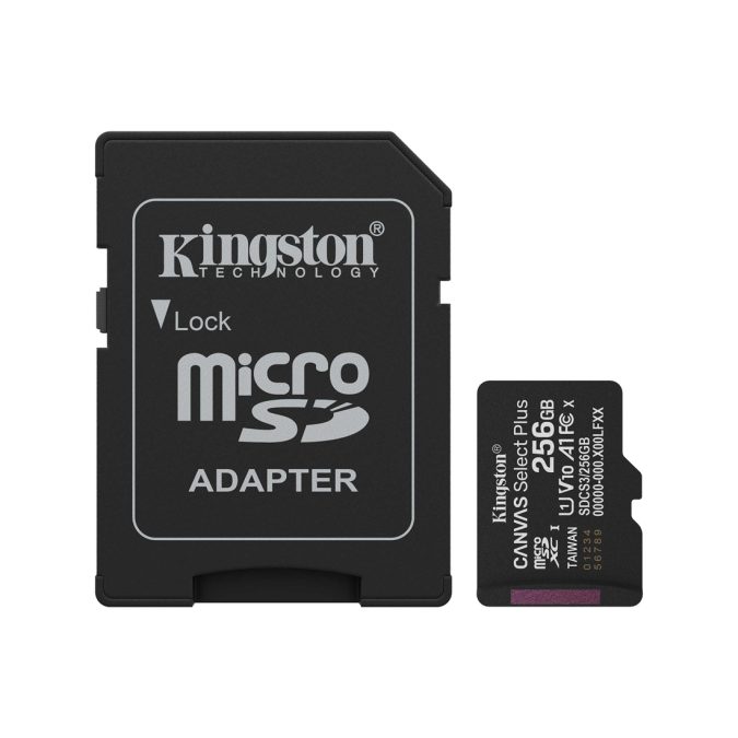 Карта памяти, Kingston, SDCS3/256GB, MicroSDXC 256GB, Canvas Select Plus, A1, U1, V10, c адаптером SD