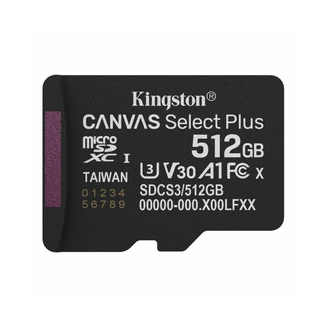 Карта памяти, Kingston, SDCS3/512GBSP, MicroSDXC 512GB, Canvas Select Plus, A1, U3, V30, без адаптера SD