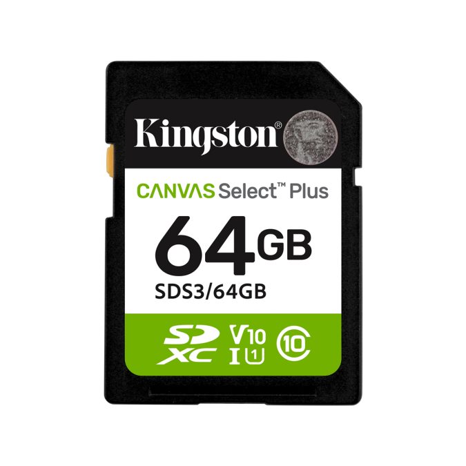 Карта памяти, Kingston, SDS3/64GB, SDXC 64GB, Canvas Select Plus, C10, UHS-I, U1, V10