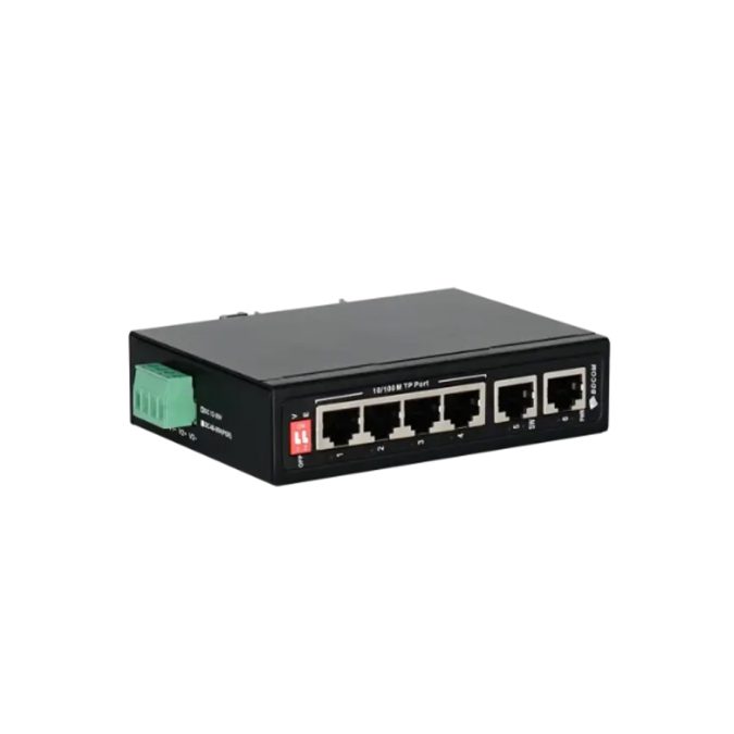 Коммутатор, BDCOM, IES200-1006T, Неуправляемый, 6 портов 10/100M RJ45, DC 12-55В Dual RPS, -40+85° C, DIN-rail, без блока питания