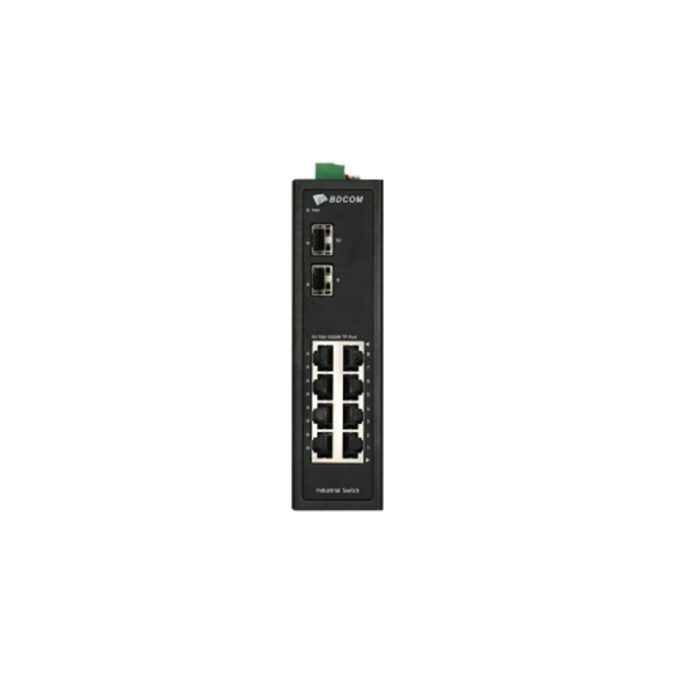 Коммутатор, BDCOM, IES200-LSTW2080P, Неуправляемый, 8 портов 10/100/1000М RJ45, PoE 802.3af/at, Бюджет 120W, 2 порта SFP, DC 48-55В Dual RPS, -40+75°C, DIN-rail, без блока питания