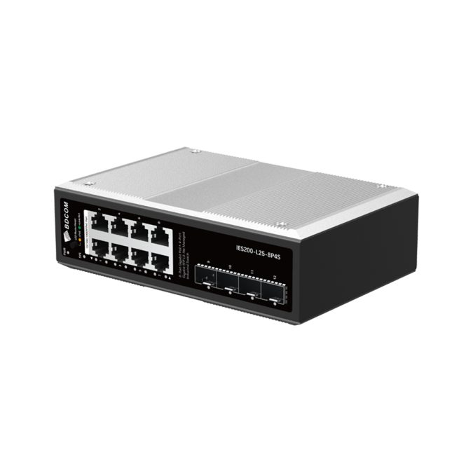 Коммутатор, BDCOM, IES200-L25-8P4S, Управляемый L3-lite, 8 портов 10/100/1000 RJ45, PoE 802.3af/at, бюджет POE 240В (зависит от БП), 4 порта SFP, DC 48-55ВDual RPS, вход DC12V (Jack) non-PoE power input, -40+75°C, DIN-rail, без блока питания