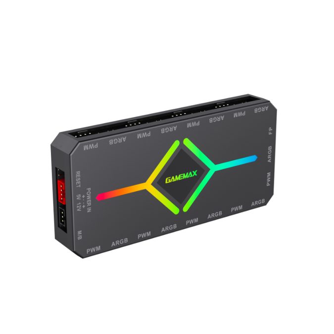Контроллер подсветки, Gamemax, 1308-1300R0065, V4.0 ARGB+PWM HUB BK, ARGB 5V/3-pin, 9*ARGB 3pin, 1*SATA, 1*temp pwm input, 1*aura sync, Пульт, 118*55*17мм, Черный
