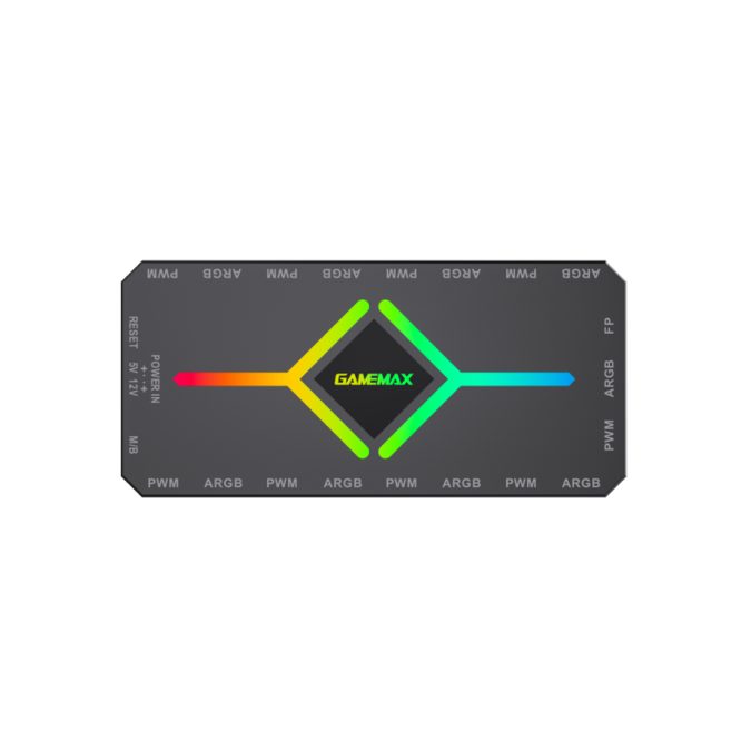 Контроллер подсветки, Gamemax, 1308-1300R0065, V4.0 ARGB+PWM HUB BK, ARGB 5V/3-pin, 9*ARGB 3pin, 1*SATA, 1*temp pwm input, 1*aura sync, Пульт, 118*55*17мм, Черный