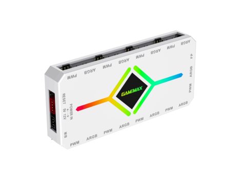 Контроллер подсветки, Gamemax, 1308-1300R0066, V4.0 ARGB+PWM HUB WH, ARGB 5V/3-pin, 9*ARGB 3pin, 1*SATA, 1*temp pwm input, 1*aura sync, Пульт, 118*55*17мм, Белый