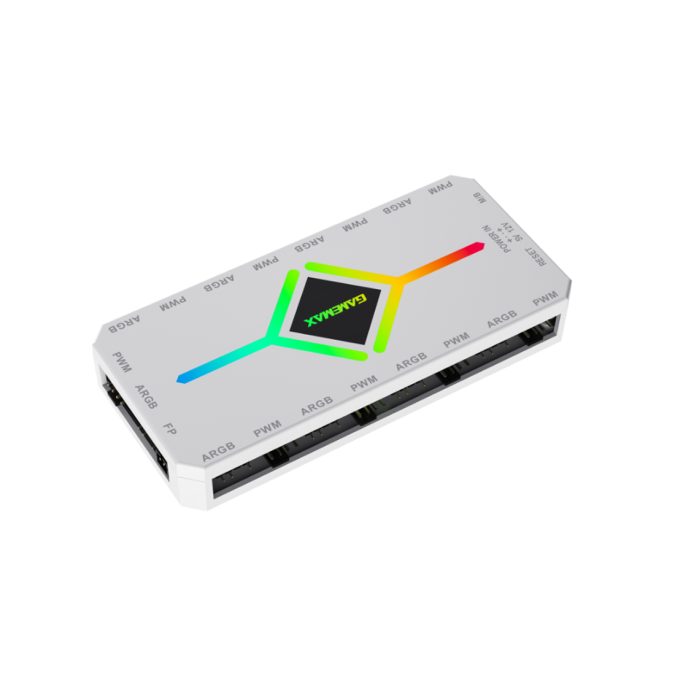 Контроллер подсветки, Gamemax, 1308-1300R0066, V4.0 ARGB+PWM HUB WH, ARGB 5V/3-pin, 9*ARGB 3pin, 1*SATA, 1*temp pwm input, 1*aura sync, Пульт, 118*55*17мм, Белый