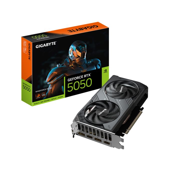 Видеокарта, Gigabyte, RTX5050 WINDFORCE OC 8G (GV-N5050WF2OC-8GD) 4719331356743, GDDR6, 128bit, 2-HDMI, 2-DP, Windforce 2X Fan, 199*116*40 мм, Цветная коробка