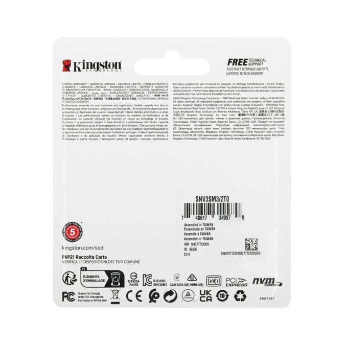 Твердотельный накопитель SSD, Kingston, SNV3SM3/2T0, 2TB, Mini M.2 2230 PCIe Gen4 x4, 6000/5000 Мб/с