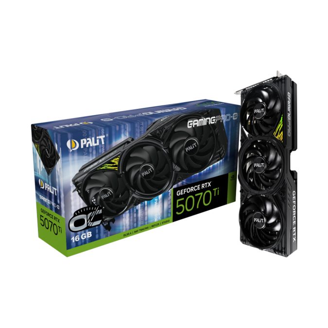 Видеокарта, PALIT, RTX5070Ti GAMINGPRO-S OC 16GB (4710562245516), (NE7507TS19T2-GB2031U), GDDR7, 256bit, 3-DP, HDMI, 331.9*127.1*49.7 мм, Цветная коробка