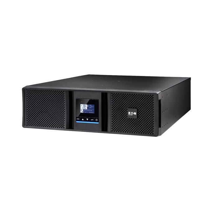 Источник бесперебойного питания, Eaton, 9SX6KIRT3UG2, Онлайн, Стоечный 19" 3U, Мощность 6000ВА/6000Вт, Диапазон работы AVR: 176-276В (с возможностью регулировки до 100-276В), Бат.: 12В/5 Ач*15шт., Чистая синусоида, 12 вых.: 8 IEC C13 (10А), 3 IEC C19 (16А) и Клеммная колодка, Smart, USB-B, RS232, SNMP слот, LCD, ABM, Цвет Чёрный