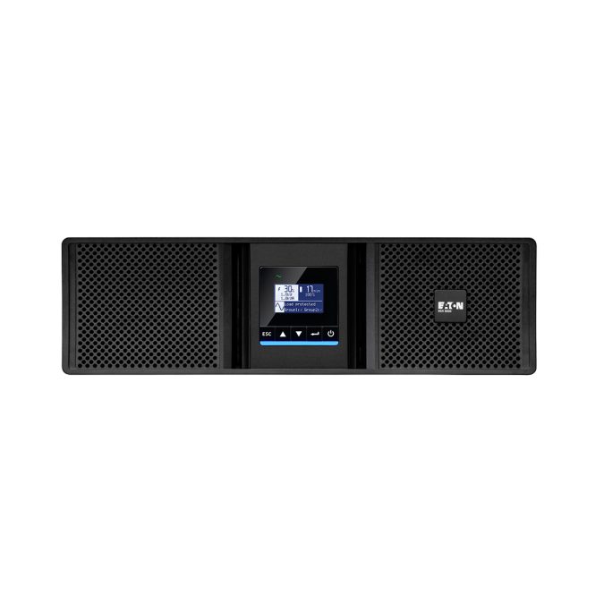 Источник бесперебойного питания, Eaton, 9SX6KIRT3UG2, Онлайн, Стоечный 19" 3U, Мощность 6000ВА/6000Вт, Диапазон работы AVR: 176-276В (с возможностью регулировки до 100-276В), Бат.: 12В/5 Ач*15шт., Чистая синусоида, 12 вых.: 8 IEC C13 (10А), 3 IEC C19 (16А) и Клеммная колодка, Smart, USB-B, RS232, SNMP слот, LCD, ABM, Цвет Чёрный