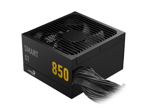 Блок питания, Aerocool, SMART G1, 850W, ATX 3.1, Gold, APFC, 20+4pin, 2*4+4pin, 8*Sata, 2*Molex, 3*PCI-E 6+2pin, 12V-2X6, Вентилятор 13,5 см, Кабель питания, Чёрный