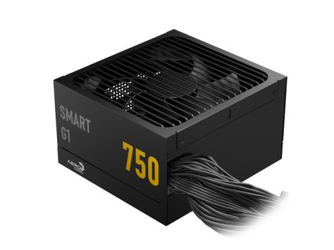 Блок питания, Aerocool, SMART G1, 750W, ATX 3.1, Gold, APFC, 20+4pin, 2*4+4pin, 8*Sata, 2*Molex, 3*PCI-E 6+2pin, 12V-2X6, Вентилятор 13,5 см, Кабель питания, Чёрный