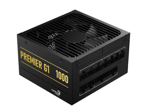 Блок питания, Aerocool, PREMIER G1, 1000W, ATX 3.1, Gold, APFC, 20+4pin, 2*4+4pin, 8*Sata, 2*Molex, 3*PCI-E 6+2pin, 12V-2X6, Модульный, Вентилятор 13,5 см, Кабель питания, Чёрный