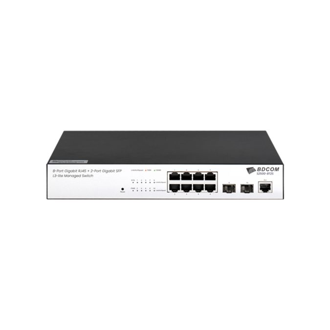 Коммутатор, BDCOM, S2500-8T2S, Управляемый L3-lite, 8 портов 10/100/1000M RJ45, 2 порта 1000М SFP, Без вентилятора, Настольный/стоечный