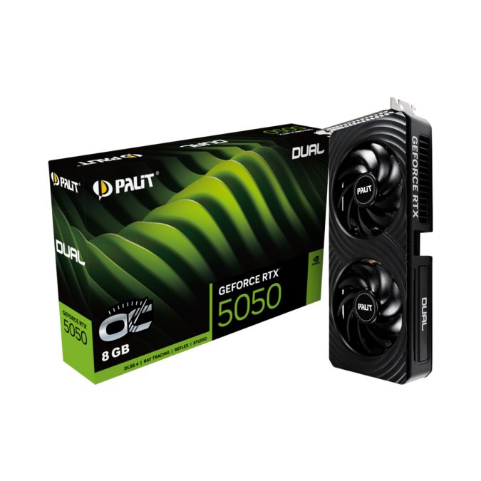 Видеокарта, PALIT, RTX5050 DUAL OC 8G (4710562245394), NE65050S19P1-GB2070D, GDDR6, 128bit, 3-DP, HDMI, 262.1*126.3*40.1 мм, Цветная коробка