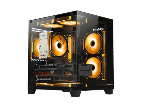 Компьютерный корпус, Huntkey, S900, Micro ATX/Mini-ITX, USB 1*3.0/2*2.0, HD-Audio+Mic, Кулер 5*12см ARGB, Высота процессорного кулера до 155 мм, Длина VGA до 320мм, 2*3.5"/1*2.5", Слот 4, Толщина 0,5мм, 345x270x374мм, Без Б/П, Чёрный