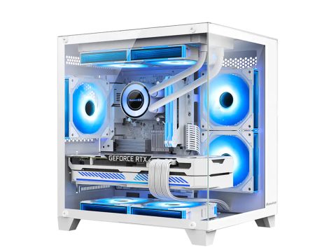 Компьютерный корпус, Huntkey, S900 White, Micro ATX/Mini-ITX, USB 1*3.0/2*2.0, HD-Audio+Mic, Кулер 5*12см ARGB, Высота процессорного кулера до 155 мм, Длина VGA до 320мм, 2*3.5"/1*2.5", Слот 4, Толщина 0,5мм, 345x270x374мм, Без Б/П, Белый