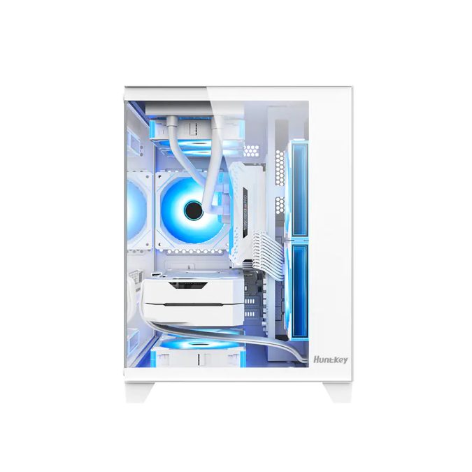 Компьютерный корпус, Huntkey, S900 White, Micro ATX/Mini-ITX, USB 1*3.0/2*2.0, HD-Audio+Mic, Кулер 5*12см ARGB, Высота процессорного кулера до 155 мм, Длина VGA до 320мм, 2*3.5"/1*2.5", Слот 4, Толщина 0,5мм, 345x270x374мм, Без Б/П, Белый