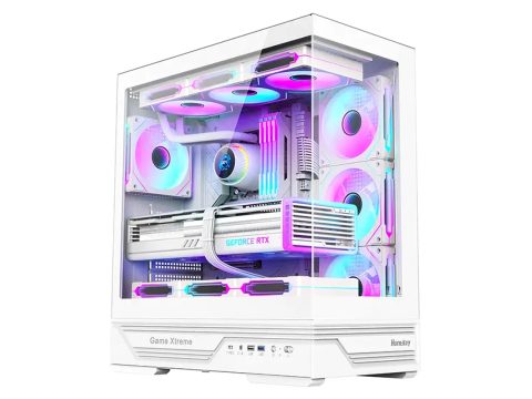 Компьютерный корпус, Huntkey, GX760A Fortune White, ATX/Micro ATX, USB 1*3.0/2*2.0, HD-Audio, Кулер 4*12см ARGB, Высота процессорного кулера до 160 мм, Длина VGA до 400мм, 1*3.5"/2.5", Слот 7, Толщина 0,6мм, 424x215x465мм, Без Б/П, Белый