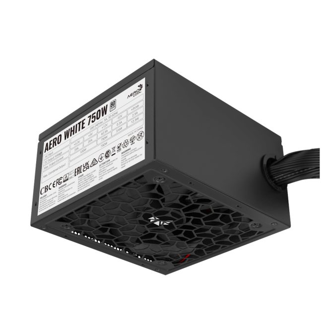 Блок питания, Aerocool, AERO WHITE, 750W, ATX, APFC, 20+4pin, 2*4+4pin, 6*Sata, 2*Molex, 3*PCI-E 6+2pin, Вентилятор 12см, Кабель питания, Чёрный