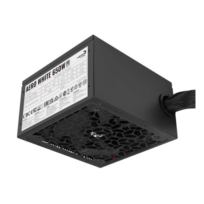 Блок питания, Aerocool, AERO WHITE, 650W, ATX, APFC, 20+4pin, 2*4+4pin, 6*Sata, 2*Molex, 2*PCI-E 6+2pin, Вентилятор 12см, Кабель питания, Чёрный