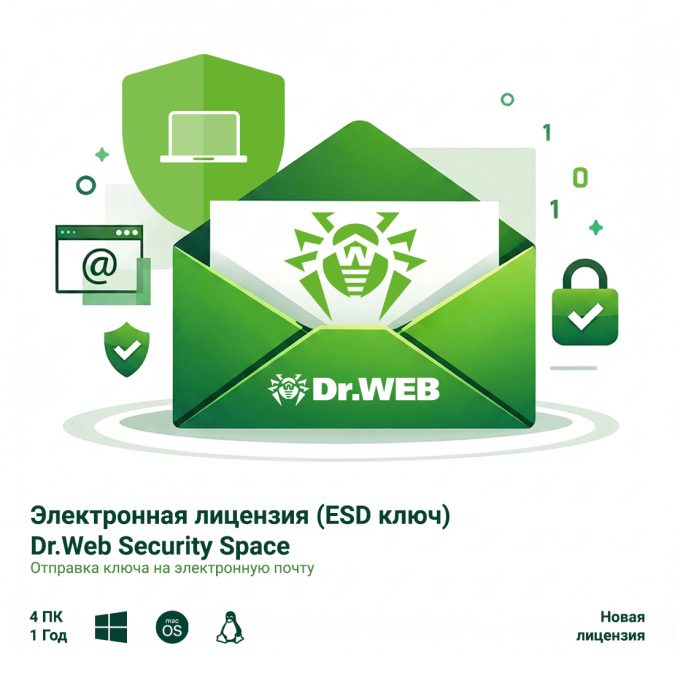 Антивирус, Dr.Web, Security Space 12М 4 ПК, новая лицензия, на 4 ПК на 12 месяцев