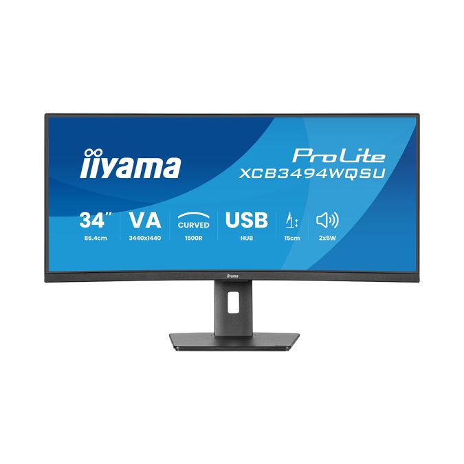 Монитор, iiyama, ProLite PL3494WQ, XCB3494WQSU-B1, 34", Изогнутый, 3440x1440, VA, 21:9, 120 Гц, 350 кд/м2, 0.4 мс, 16.7М, 3000:1, 178/178, HDMI*2, DP*1, USB*4, USB-C*2, Mini jack, высота/вращение/наклон, Черный