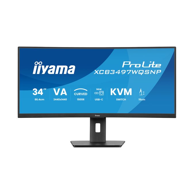 Монитор, iiyama, ProLite PL3497WQP, XCB3497WQSNP-B1, 34", Изогнутый, 3440x1440, VA, 21:9, 120 Гц, 350 кд/м2, 0.4 мс, 16.7М, 3000:1, 178/178, HDMI*2, DP*1, USB*4, USB-C*1, Mini jack, вращение/наклон, Черный