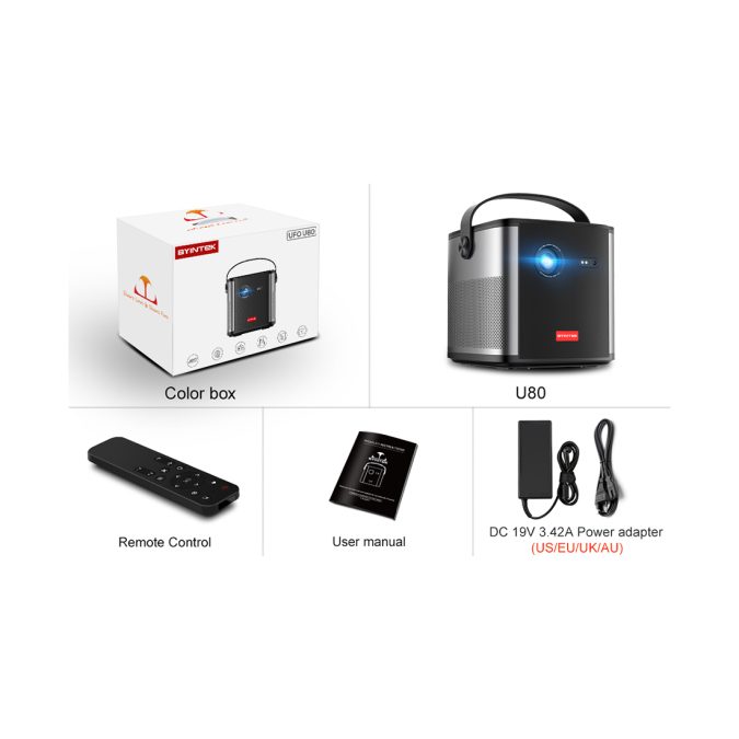 Проектор, BYINTEK, U80, DLP, Full HD, 19201080, 500 люмен, 20000:1, USB 2.01, Чёрный