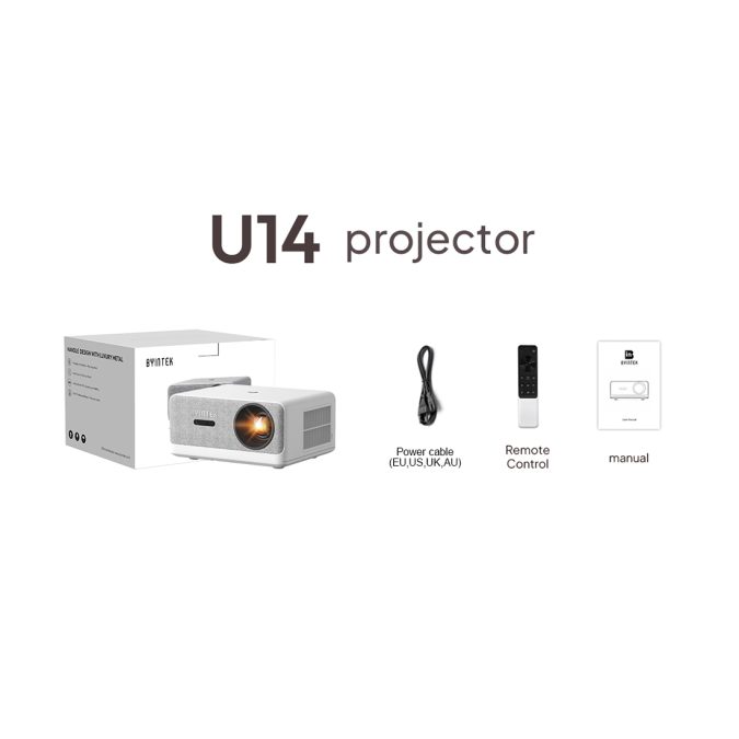 Проектор, BYINTEK, U14, LCD, FullHD (19201080), 1250 ANSIлюмен, контраст 1500:1, USB 2.0 2, WiFi 6, Android 11, белый-серый