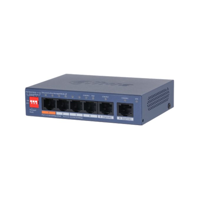 Коммутатор, Dahua, DH-CS4006-4ET2GT-60, Управляемый, 4 порта 10/100M (PoE 802.3af/at,60W), 2 порта 10/100/1000M