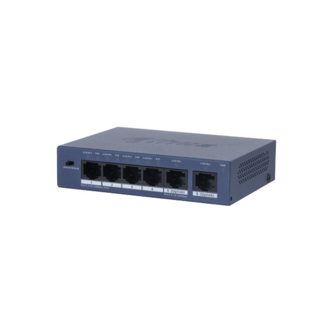 Коммутатор, Dahua, DH-S3006-4ET-36, Неуправляемы 6-портовый, 4  RJ-45 10/100 Mbps (PoE), 2  RJ-45 10/100 Mbps (Uplink)Рабочая температура. от –10°C до +55°C, 115.5 mm  84.3 mm  27 mm