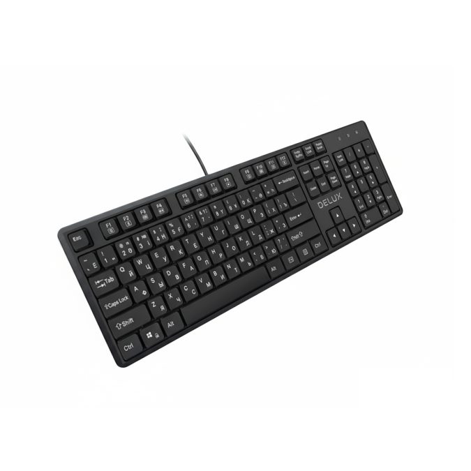 Клавиатура, Delux, SK800U, Ультратонкая, USB, Кол-во стандартных клавиш 104, 18 мультимедиа-клавиш, Размер: 451*188*18 мм., Длина кабеля 1,5 метра, Анг/Рус/Каз, Чёрный