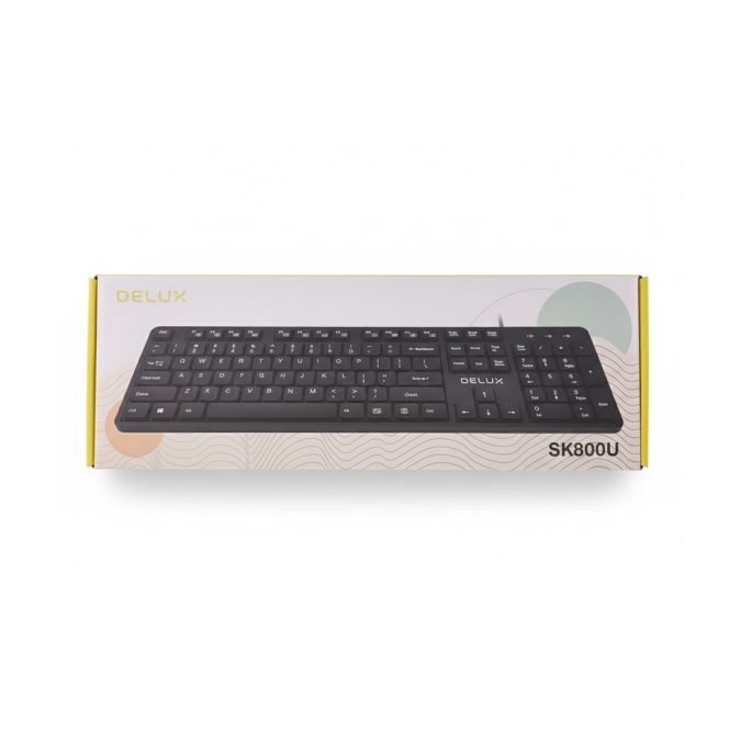 Клавиатура, Delux, SK800U, Ультратонкая, USB, Кол-во стандартных клавиш 104, 18 мультимедиа-клавиш, Размер: 451*188*18 мм., Длина кабеля 1,5 метра, Анг/Рус/Каз, Чёрный