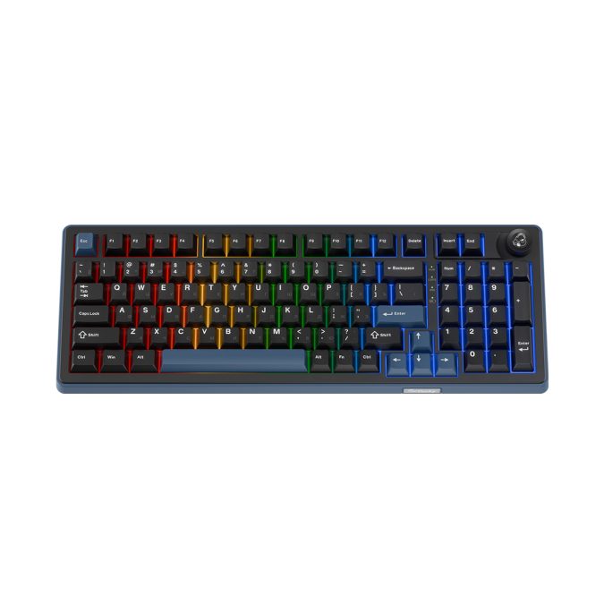 Клавиатура, Ducky, OK-M-98, Wine Red Switch, Игровая, Механическая, 98%, Ducky Linear Inductive Switch, USB, 2,4 ГГц, Bluetooth, Подсветка RGB, Размер: 452x150x41 мм., Чёрный