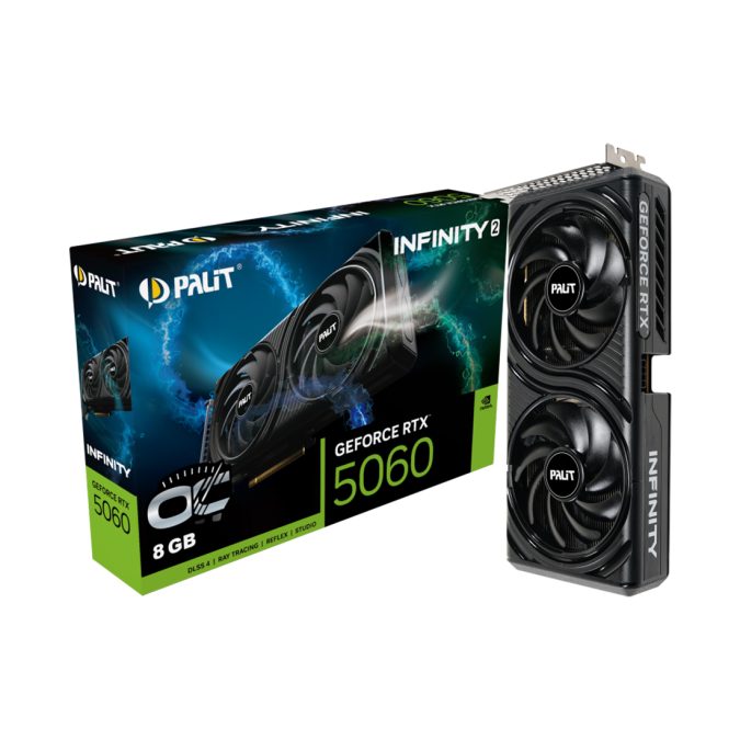 Видеокарта, PALIT, RTX5060 INFINITY 2 OC 8GB (4710562245684), (NE75060V19P1-GB2063L), GDDR7, 128bit, 3-DP, HDMI, 262.1*126.3*40.1 мм, Цветная коробка