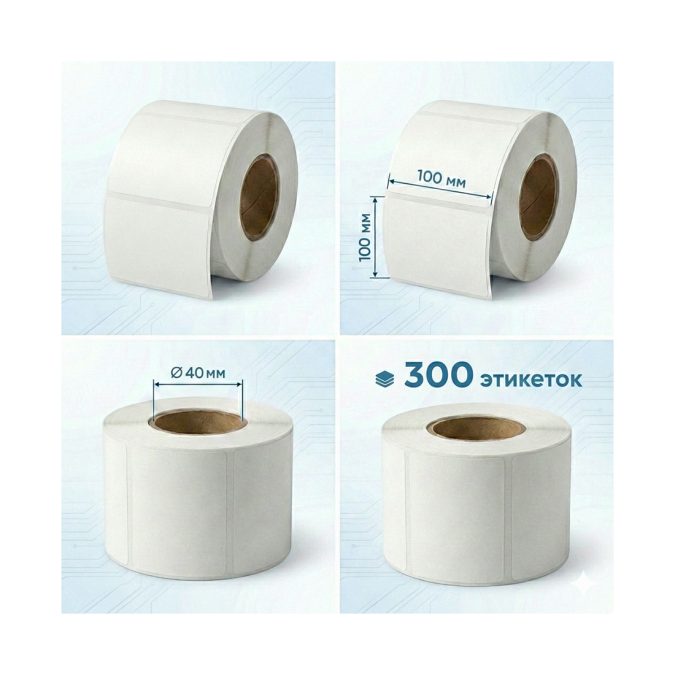 Термоэтикетки в рулоне, Europrint, EPLE-100.100.300.40, ECO, Ширина этикетки 100мм, Высота этикетки 100мм, Этикеток в рулоне 300шт., Диаметр втулки 40мм., 2 рулона