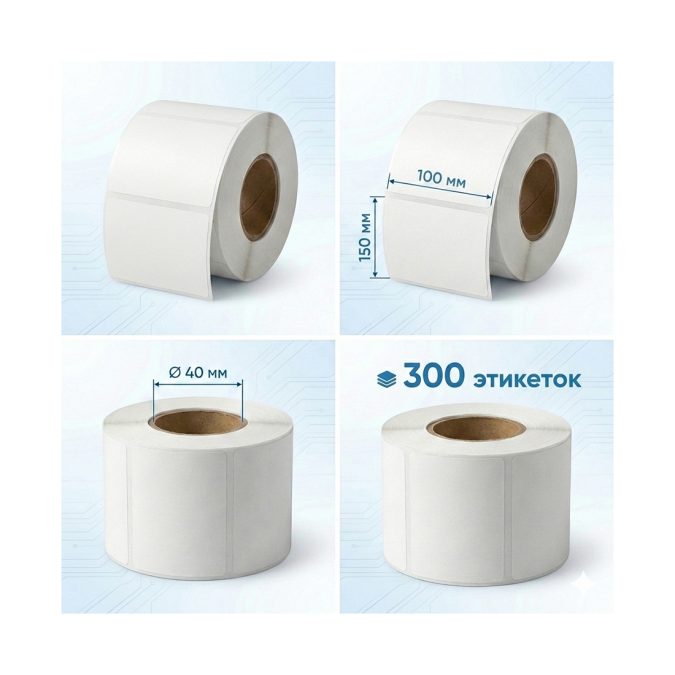 Термоэтикетки в рулоне, Europrint, EPLE-100.150.300.40, ECO, Ширина этикетки 100мм, Высота этикетки 150мм, Этикеток в рулоне 300шт., Диаметр втулки 40мм., 2 рулона