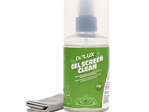 011_Чистящий набор, Delux, Gel Screen Clean, Для экранов и мониторов (LCD, OLED), стеклянных копировальных аппаратов, сканеров и другой оргтехники, Гель 200 мл с салфеткой из микрофибры 18*18 см, Удаление пыли и загрязнений, Дезинфицирует поверхност