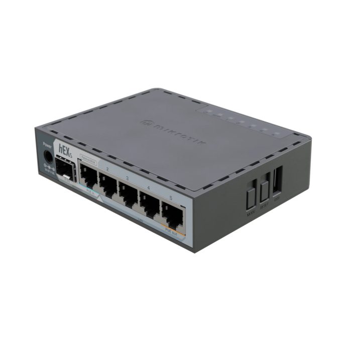 Сетевой маршрутизатор, MikroTik, E60iUGS, hEX S, 5 портов 10/100/1000M, 1 порт 2.5G SFP, Passive PoE in, PoE-out, USB 3.0 type A, RouterOS (4), -40°C to 70°C