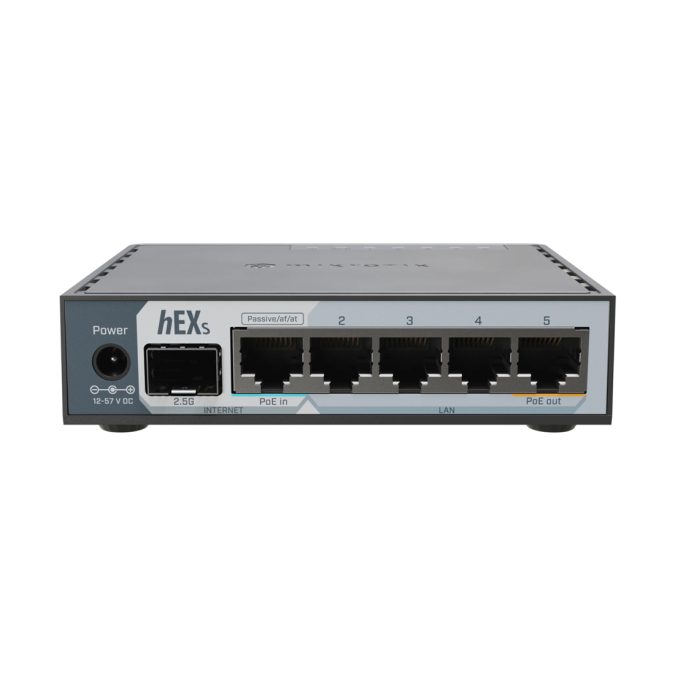Сетевой маршрутизатор, MikroTik, E60iUGS, hEX S, 5 портов 10/100/1000M, 1 порт 2.5G SFP, Passive PoE in, PoE-out, USB 3.0 type A, RouterOS (4), -40°C to 70°C