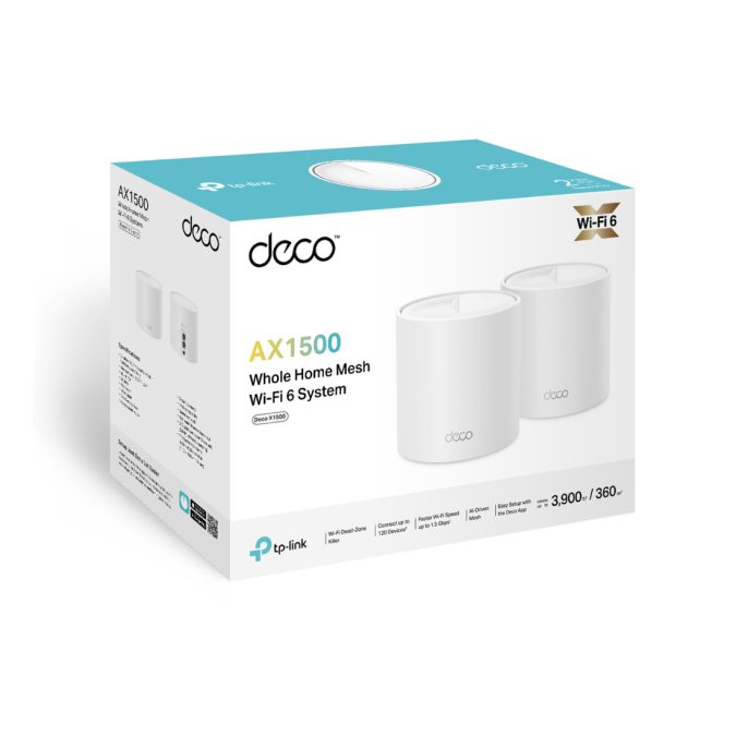 Домашняя Mesh-система Wi-Fi 6, TP-Link, Deco X1500(2-pack), WI-FI 6, 2,4 ГГц/5 ГГц, 802.11ax/b/g/n/ac/a, AX1500, 2 модуля в комплекте