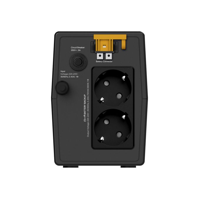 Источник бесперебойного питания, APC, Easy UPS BVG700I-GR, Линейно-интерактивный, Мощность 700ВА/360Вт, Напольный, 230В, Вых: 2x Schuko, APCRBC210, Чёрный